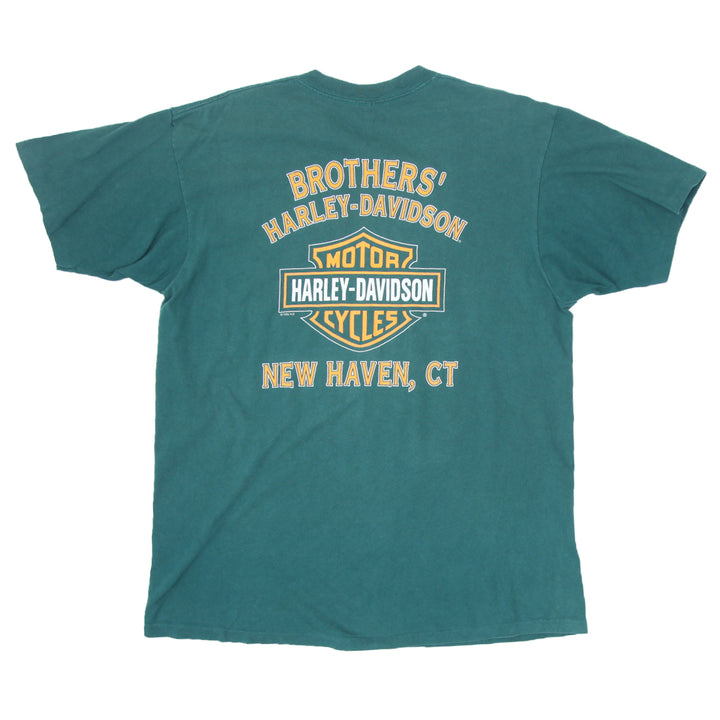 90's Vintage Harley Davidson Brothers T-Shirt S.Stitch Made in USA Green XL
