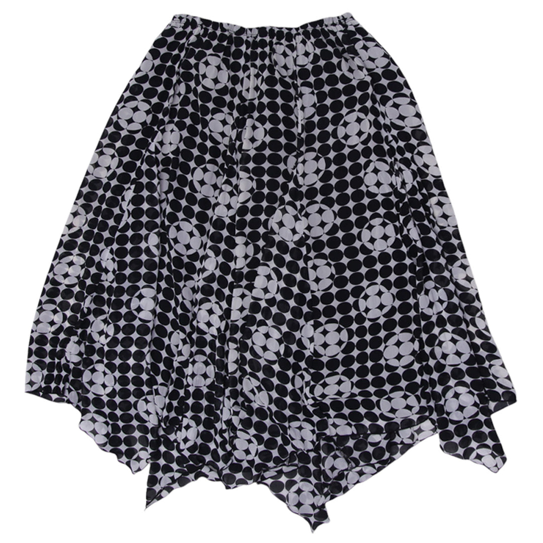 Y2K Ladies Chicos Black Chiffon Elastic Waist Asymmetric Flare Lined Midi