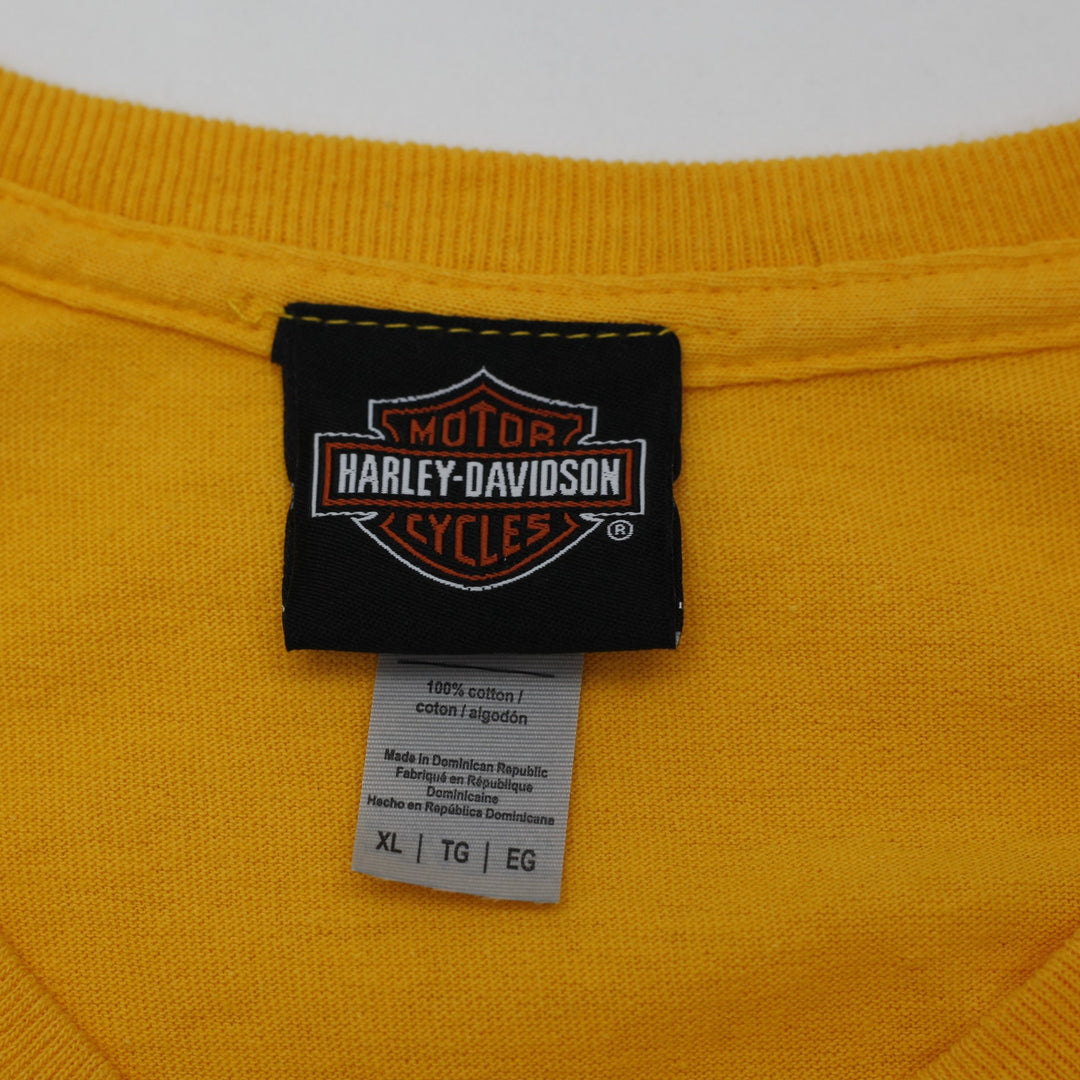 Mens Harley Davidson Sturgis South Dakota Back Skull Tee Mustard Yellow Size XL
