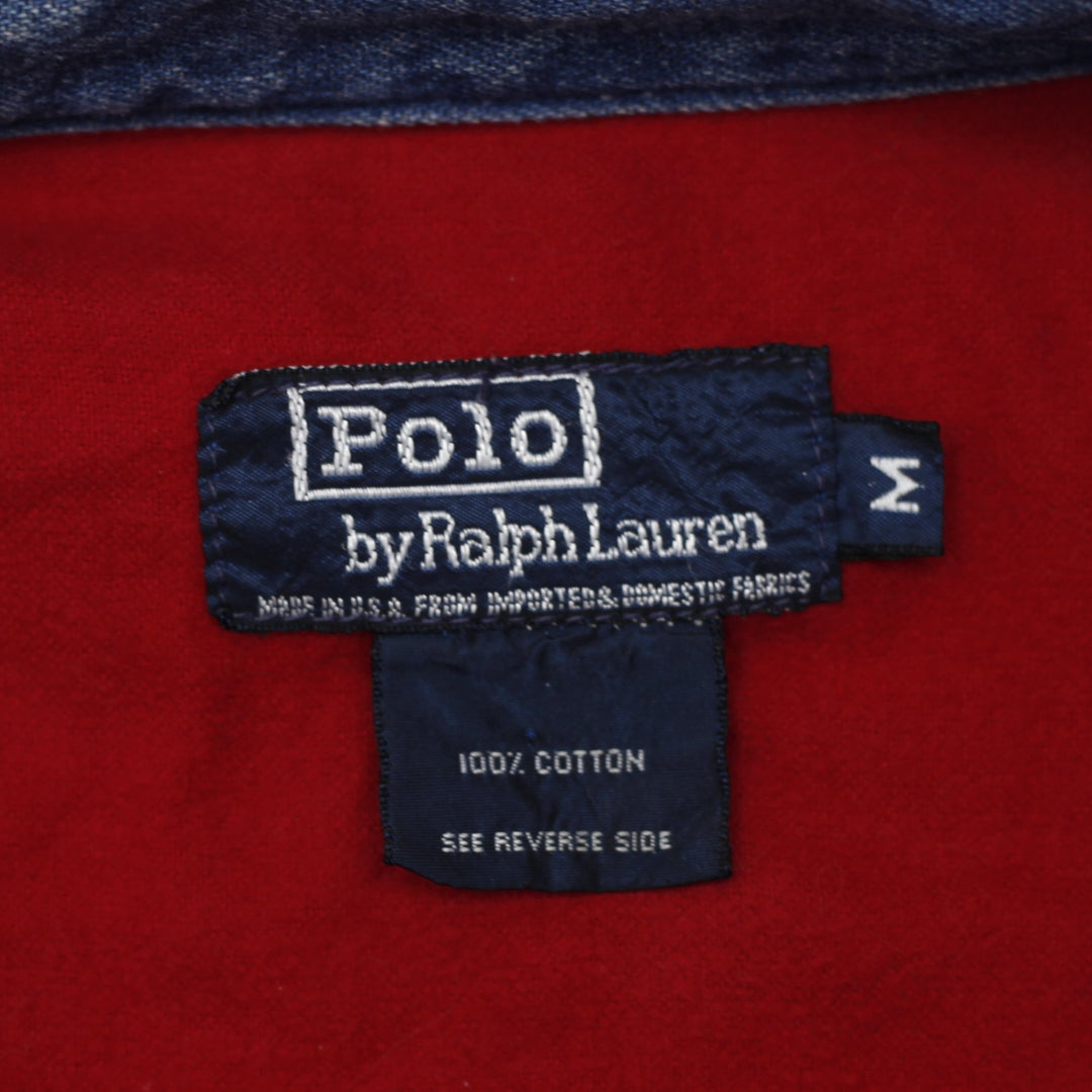 Vintage 90s Polo Ralph Lauren Distressed Denim Zip Harrington Jacket With Red Lining