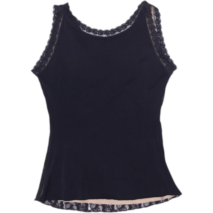 Y2K Ladies Fleece Blouse Black Lace Sleeveless Size L