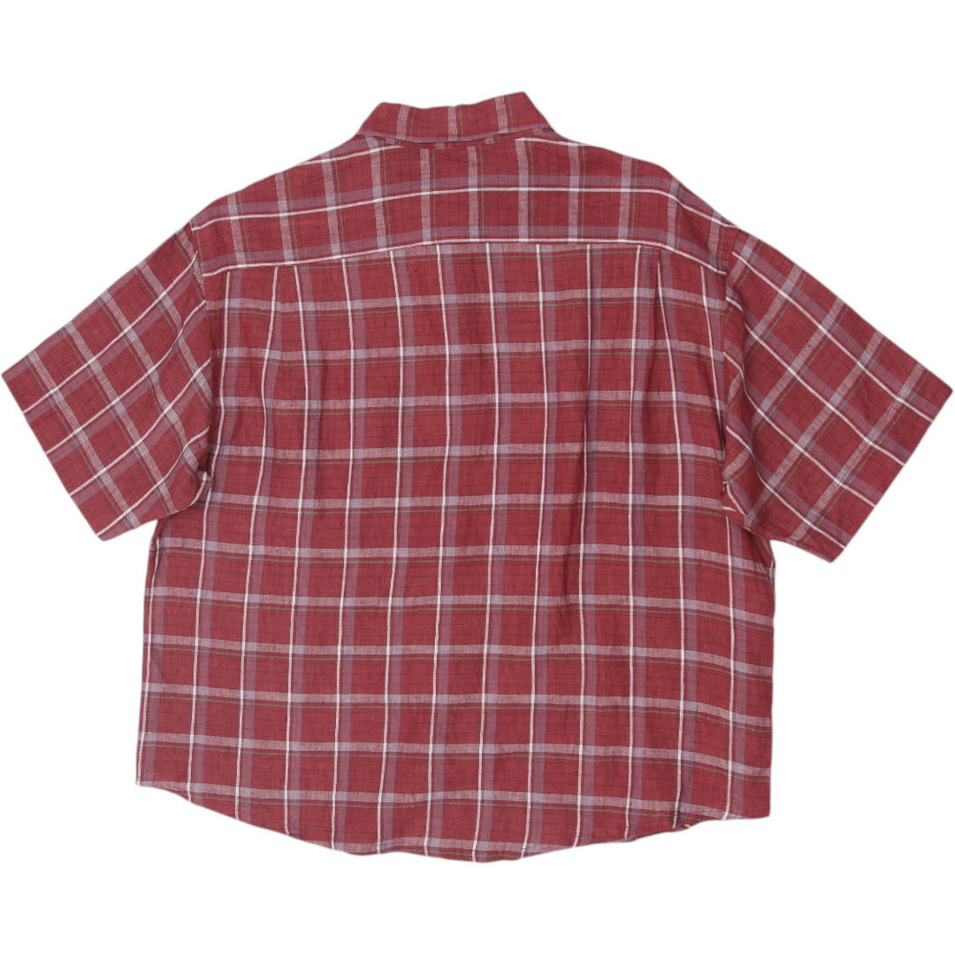 Mens Tasso Elba 100% Linen Short Sleeve Button Up Plaid Shirt Size M