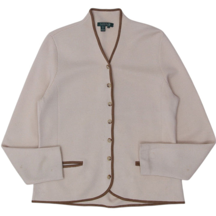 Vintage Ladies Ralph Lauren Cardigan Cream Wool Buttoned Contrast Trim Size XL | Migration_Knitwear & Sweater | Fashion Rerun