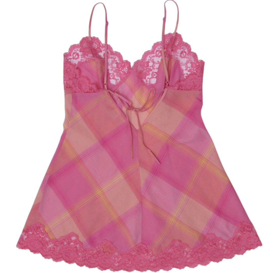 Y2K Ladies Victorias Secret Nightgown Pink Lace Plaid Chemise