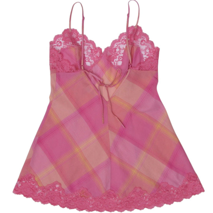 Y2K Ladies Victorias Secret Nightgown Pink Lace Plaid Chemise