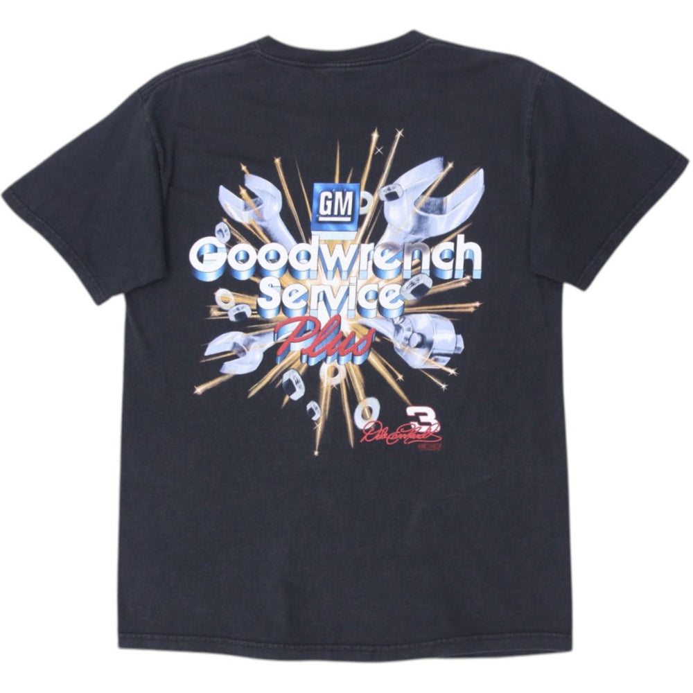 Vintage GM Good Wrench Service Plus Black Graphic T-Shirt | Migration_T-Shirts - Side View | Fashion Rerun