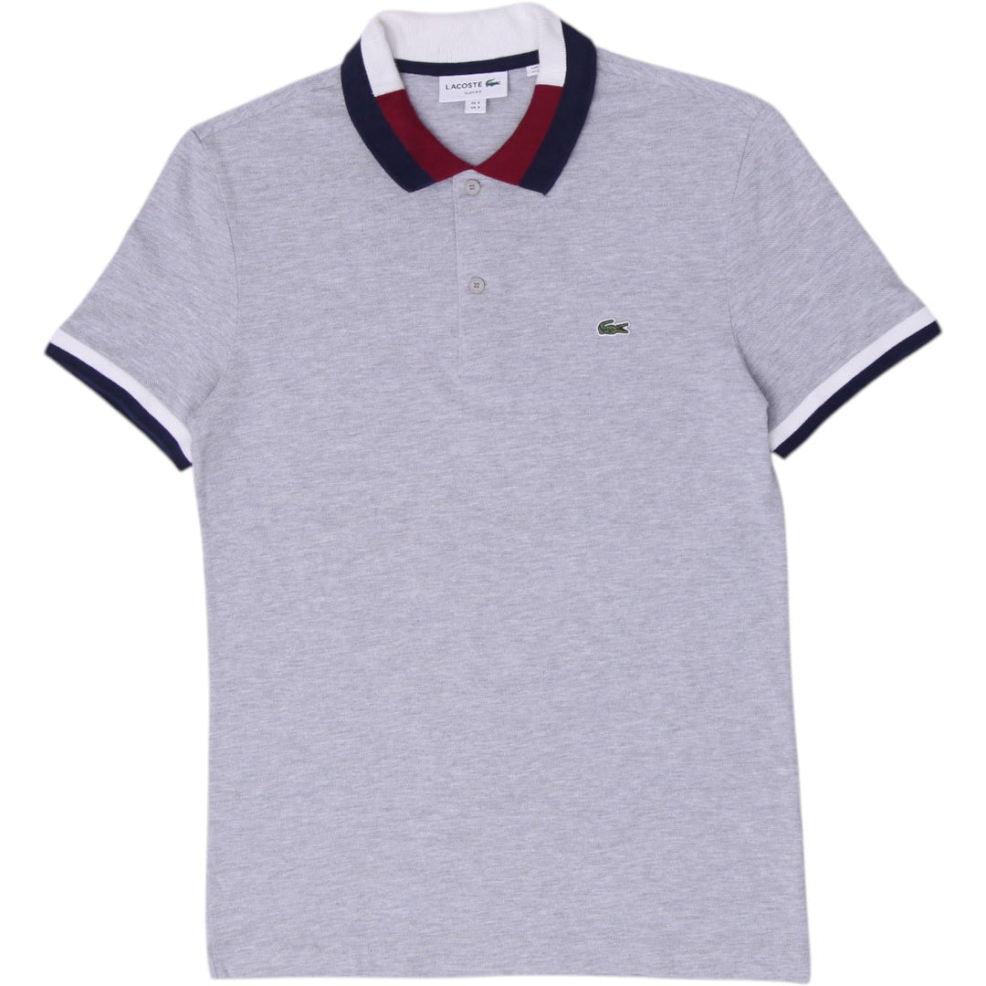 Mens Lacoste Heather Grey Colorblock Collar Slim Fit Polo T-Shirt Size S