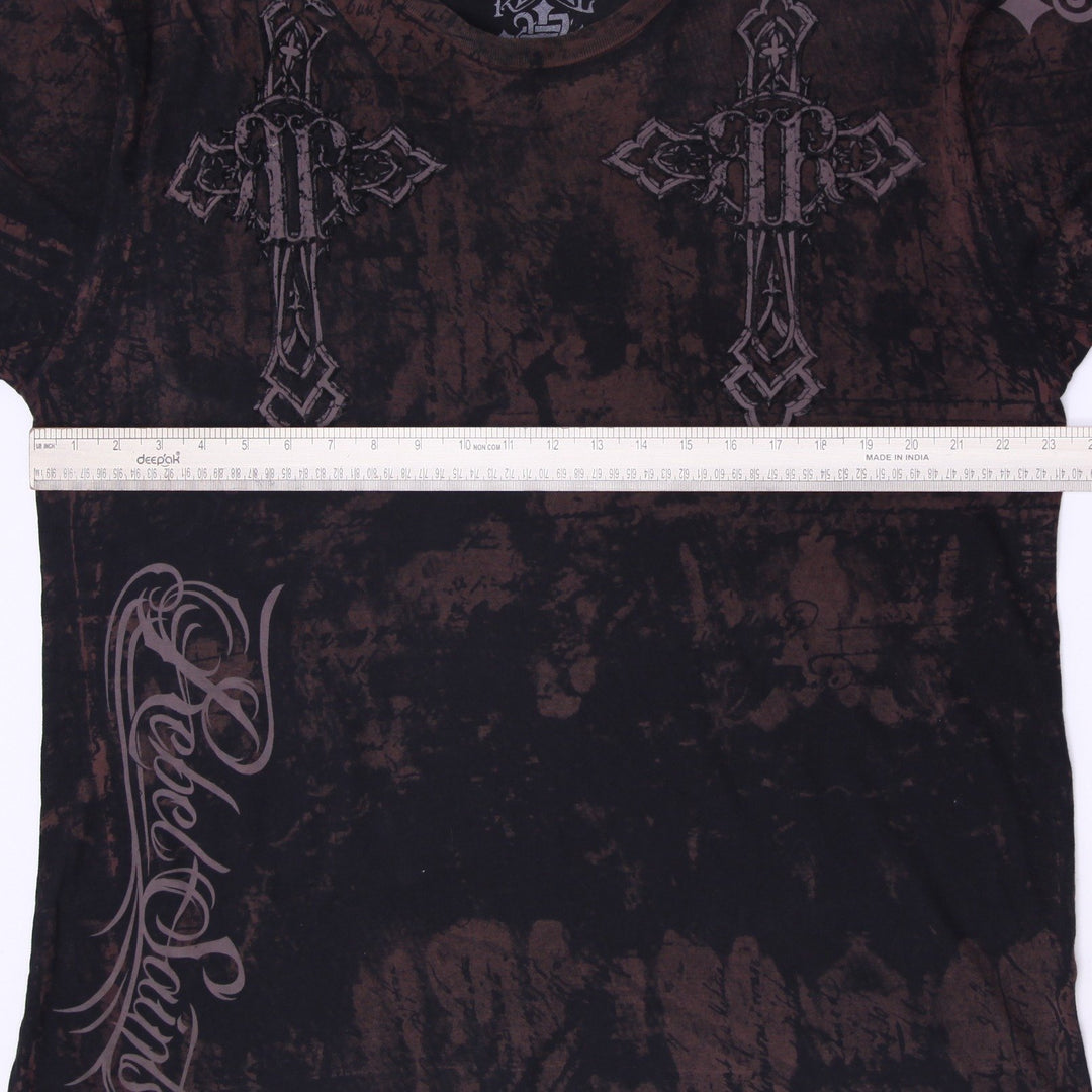 Y2K Mens Rebel Saints Gothic Cross Graphic T-Shirt Size L
