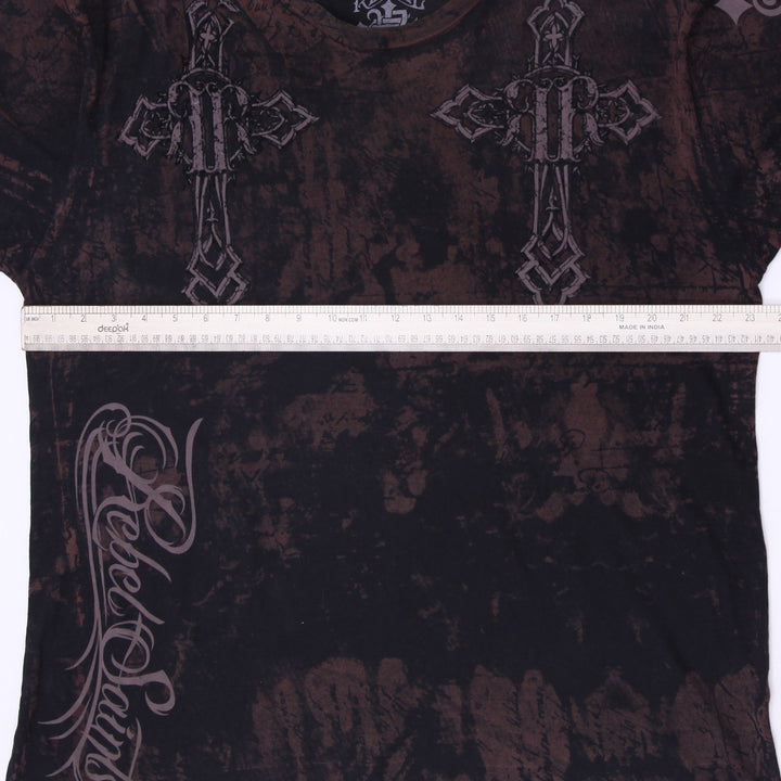 Y2K Mens Rebel Saints Gothic Cross Graphic T-Shirt Size L