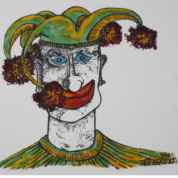 Vintage 90's Hellman "Jester" Graphic T-Shirt Size L Rare Oneita Power-T Single Stitch