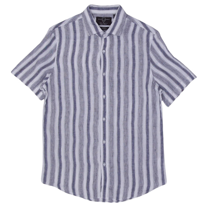 Mens Black Brown 100% Linen Slim Fit Striped Shirt