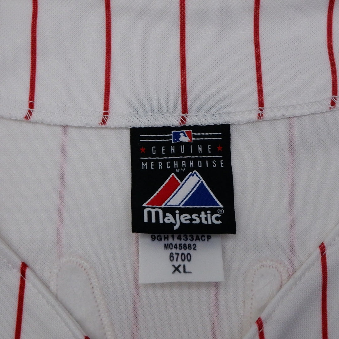Vintage Majestic Philadelphia Phillies #34 Halladay Pinstripe Baseball Jersey | Migration_Jerseys - Back View | Fashion Rerun