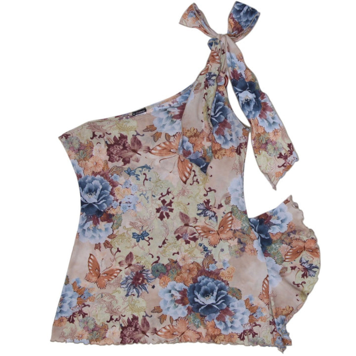 Y2K Ladies Le Chateau Floral One Shoulder Top Size L