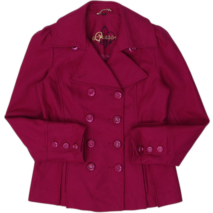 Y2K Ladies Guess Pea Coat Magenta Wool Blend Double Breasted Blazer Size M | Migration_Jackets | Fashion Rerun
