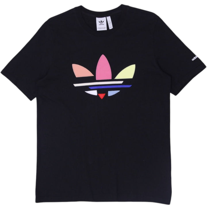 Mens Adidas T-Shirt Black Colorful Trefoil Logo Graphic Large