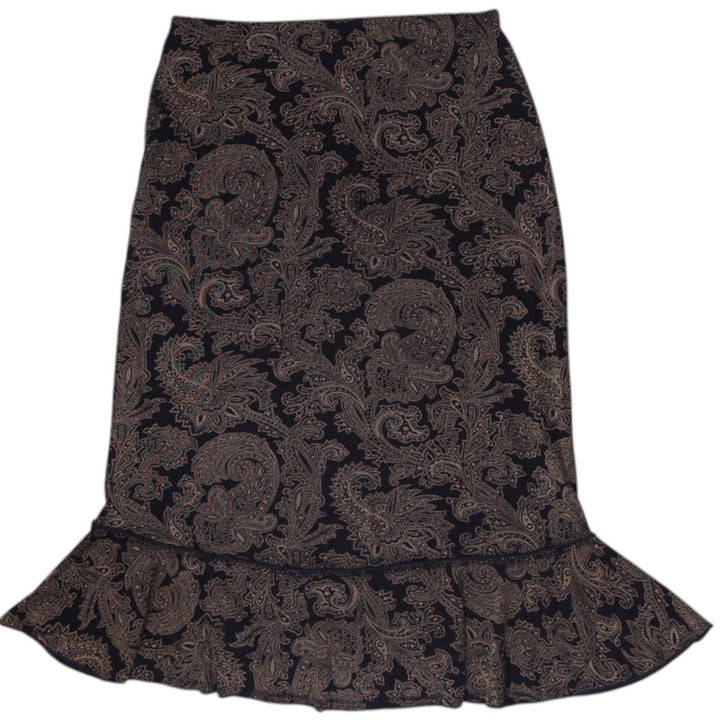 Y2K Ladies Susan Lawrence Paisley Gold Metallic Trumpet Hem Midi Skirt Size S