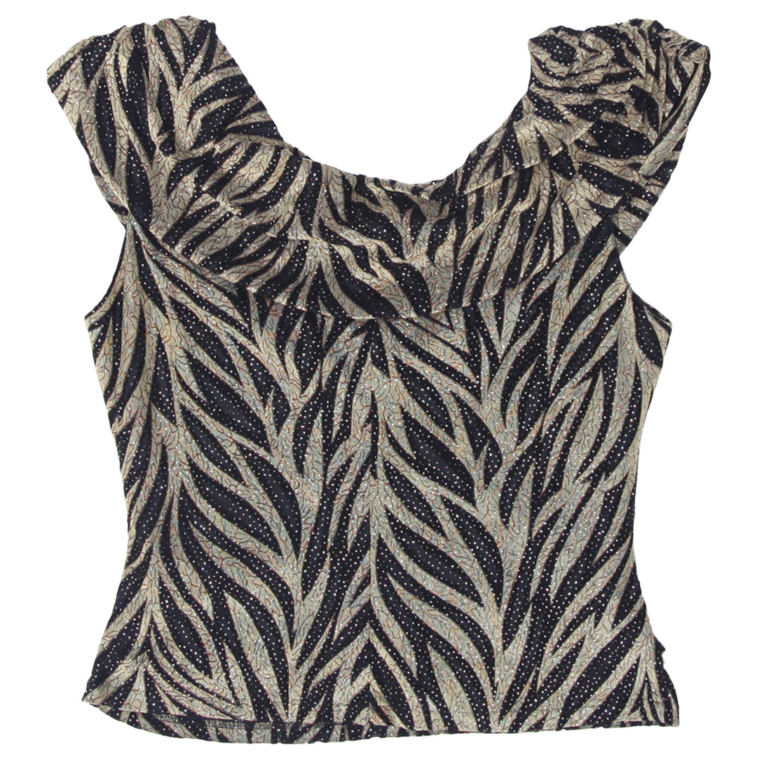 Y2K Lori Ann Off-Shoulder Gold Shimmering Print Top - Fashion Rerun Vintage Migration_Tops