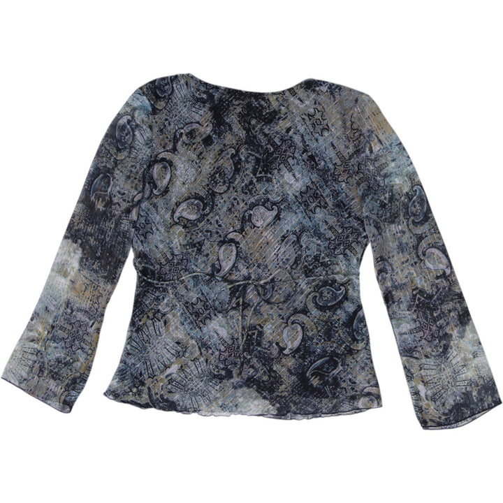 Y2K Ladies B.Moss Abstract Paisley Sheer Mesh Top with Metallic Lurex Shimmer