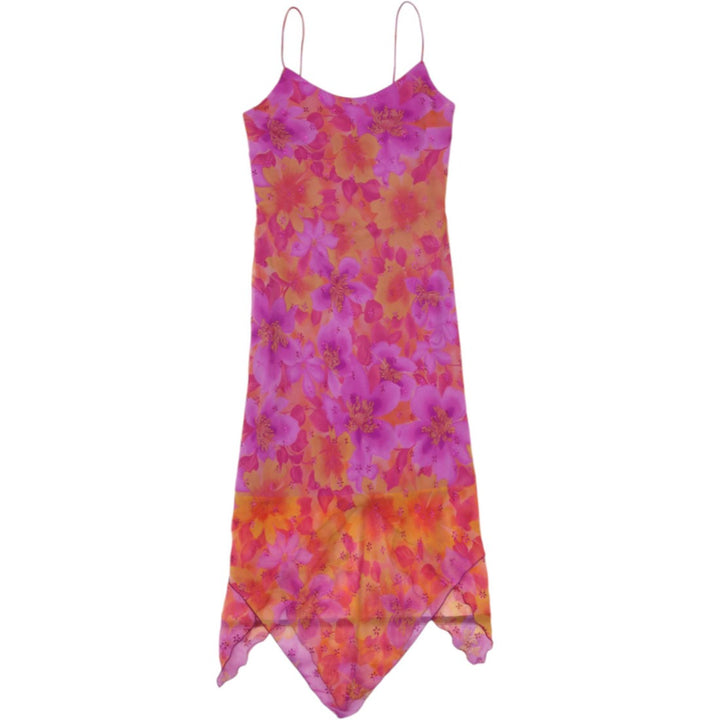 Y2K Ladies Oblique Asymmetrical Handkerchief Hem Floral Cami Slip Dress Size 4