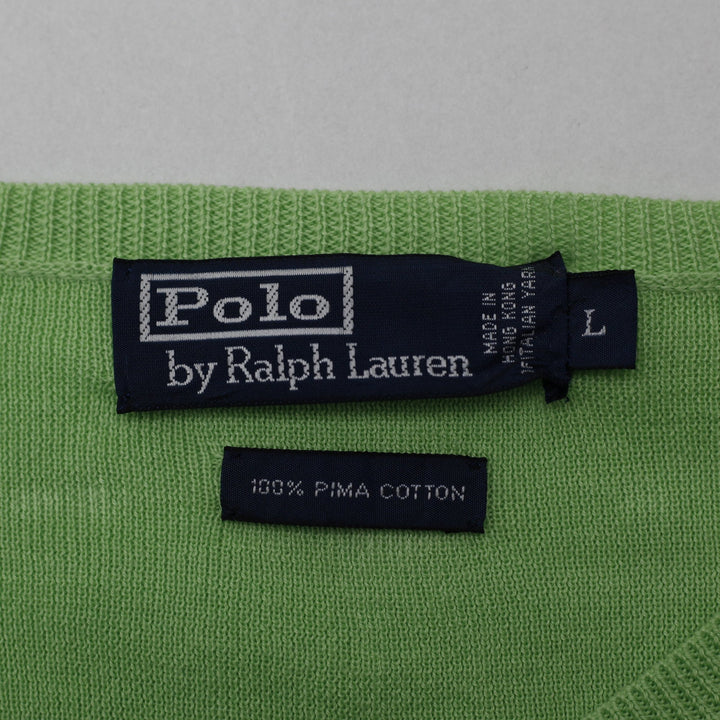 Vintage Mens Polo Ralph Lauren Green Pima Cotton V-Neck Sweater Size L | Migration_Knitwear & Sweaters - Back | Fashion Rerun