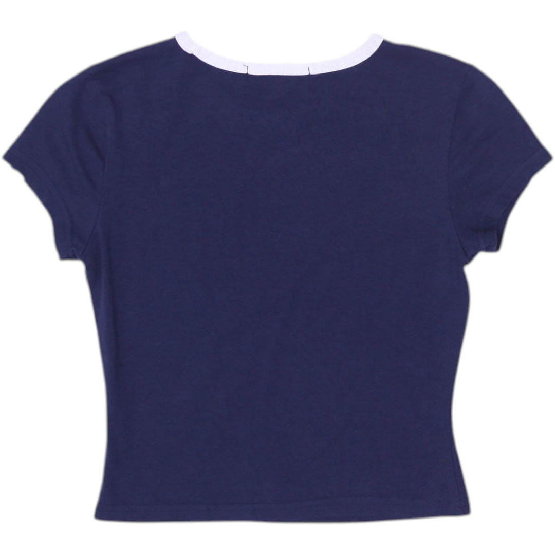 Y2K Ladies 1996 Striped Graphic Crop Top Size M | Migration_Y2K Tops - Side View | Fashion Rerun