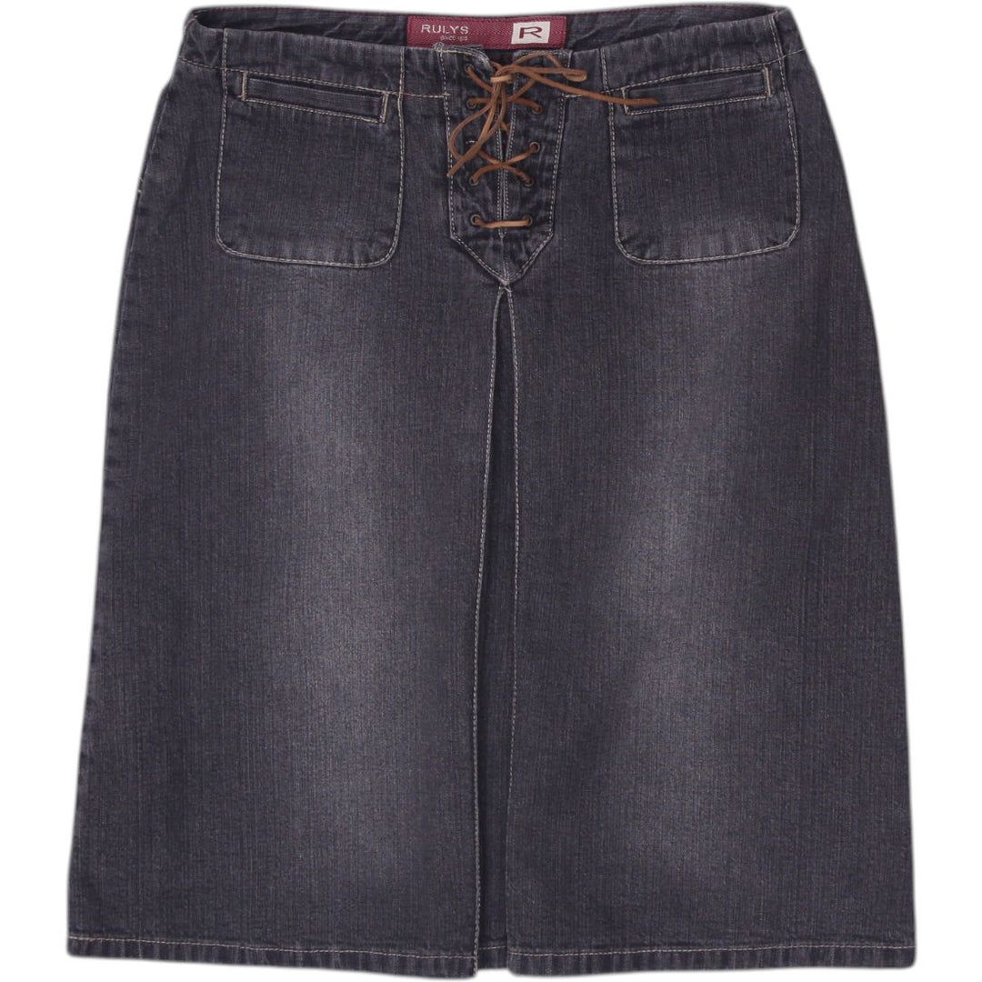 Y2K Ladies Rulys Lace Up Denim Midi Skirt Size S