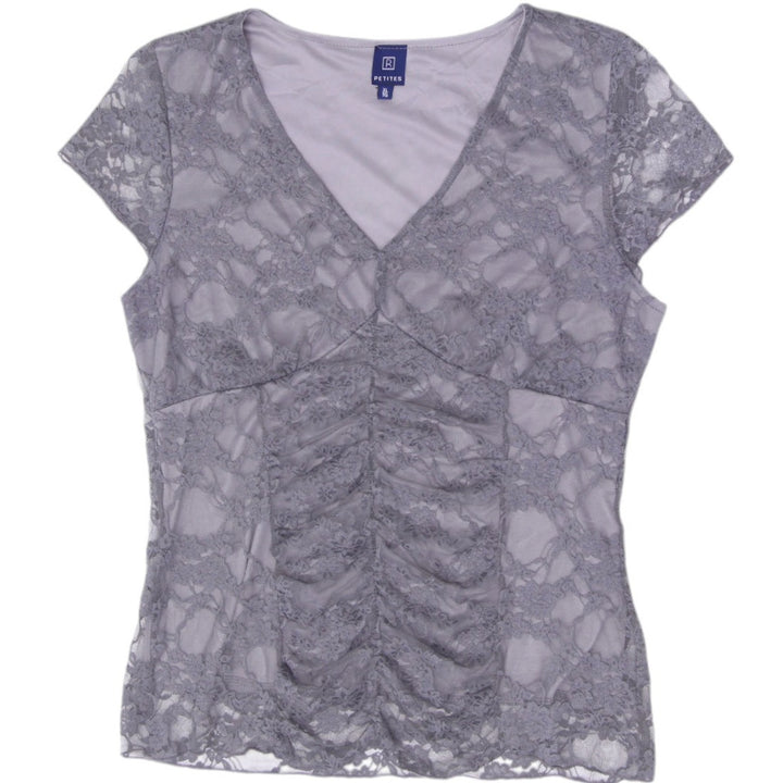 Y2K Ladies R Petite Sheer Floral Lace Overlay Short Sleeve To Size XL
