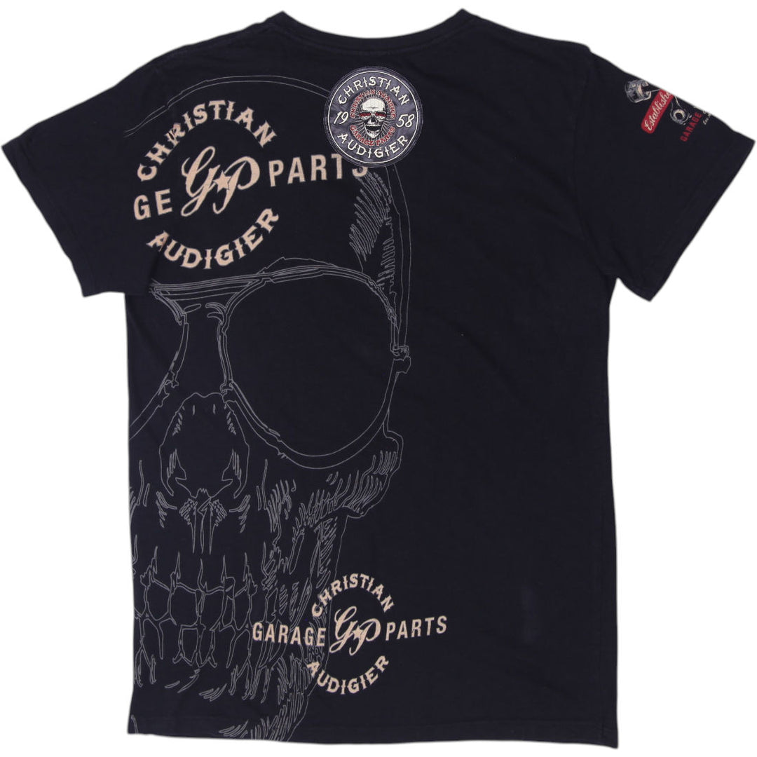 Y2K Mens Christian Audigier Garage Parts Studded Biker T-Shirt Size M
