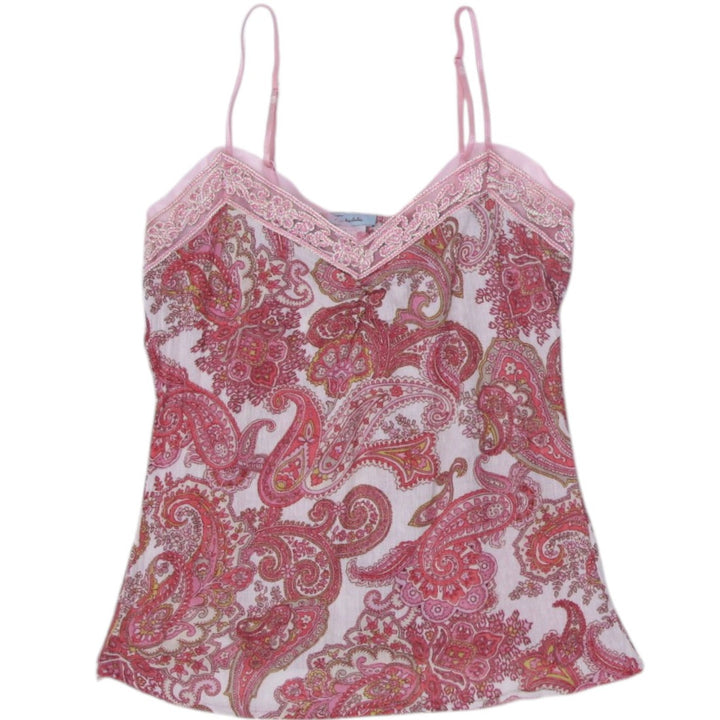 Y2K Ladies Pink Paisley Tank Top with Lace Spaghetti Straps Made in USA Size S