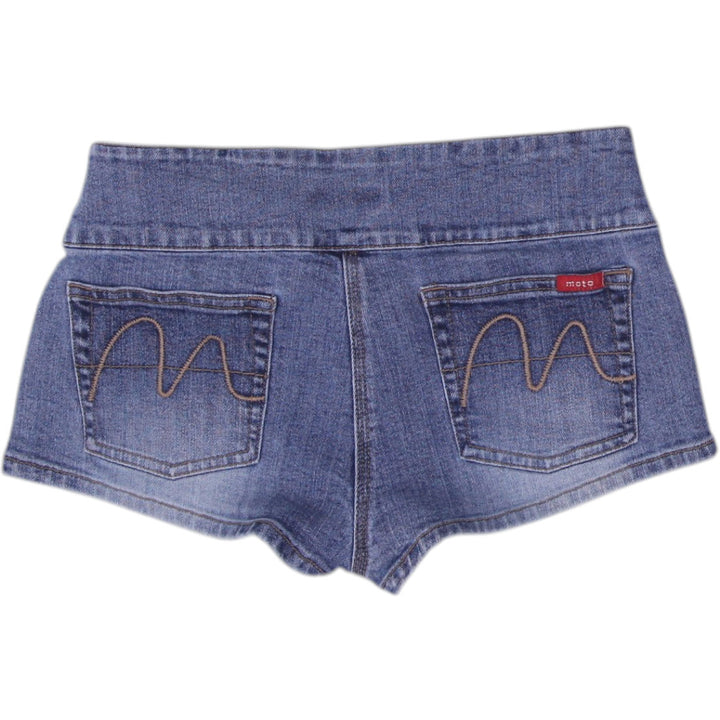 Y2K Ladies Moto Denim Shorts Blue Belted Style