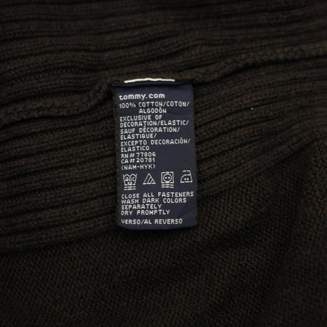 Mens Tommy Hilfiger Sweater Dark Brown 1/4 Zip Logo Knitwear
