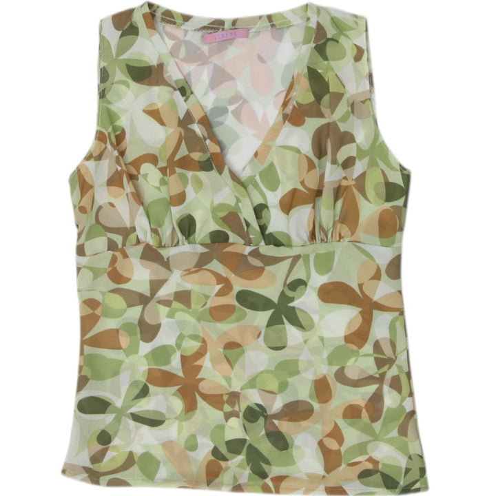 Y2K Ladies Sirens Abstract Earthy Floral Mesh Layer Tank Top Size S