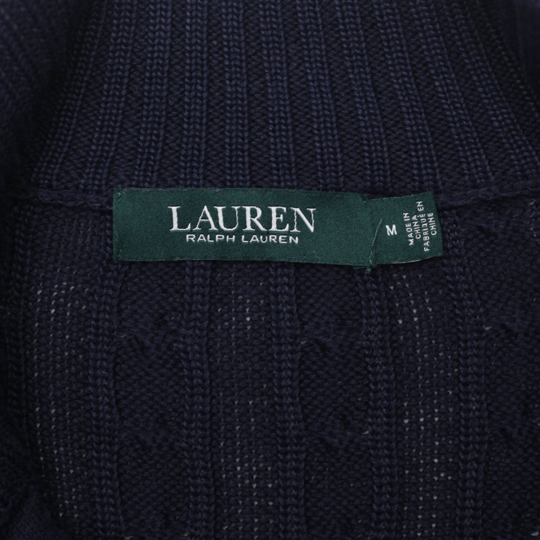 Ladies Lauren Ralph Lauren Full Zip Sweater Navy Cable Knit M