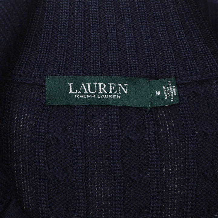 Ladies Lauren Ralph Lauren Full Zip Sweater Navy Cable Knit M