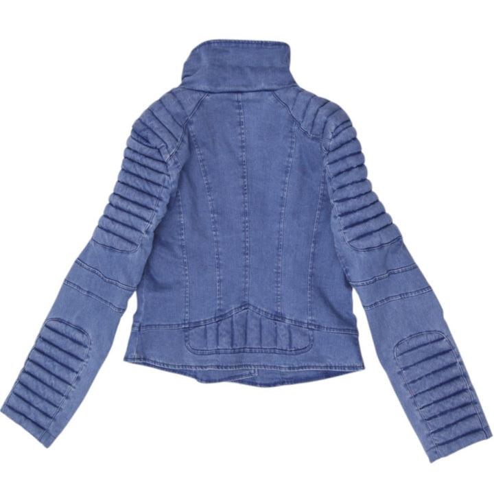 Y2K Ladies Ivory & Chain Denim Quilted Shoulder Jacket Blue Size 10