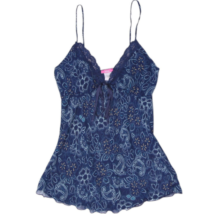 Y2K Ladies Lola Cami Floral Paisley Lace Trim Spaghetti Strap Tank Top Size M