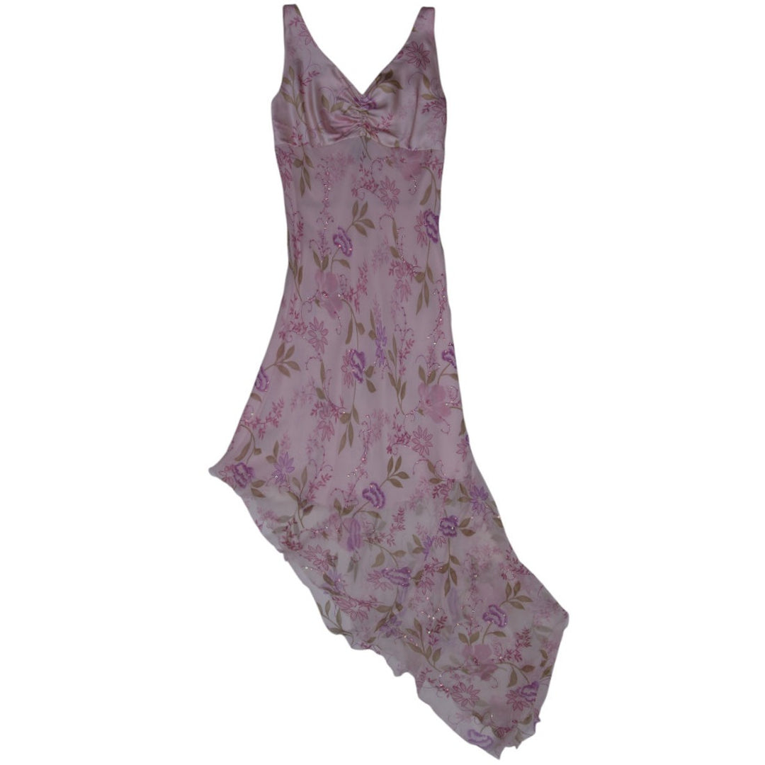 Shop Y2K Pink Floral Asymmetric Slip Dress - Size S | Fashion Rerun Shop Y2K Pink Floral Asymmetric Slip Dress - Size S | Fashion Rerun