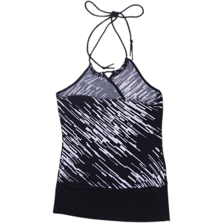 Y2K Ladies Halter Top Black White Pattern Graphic S