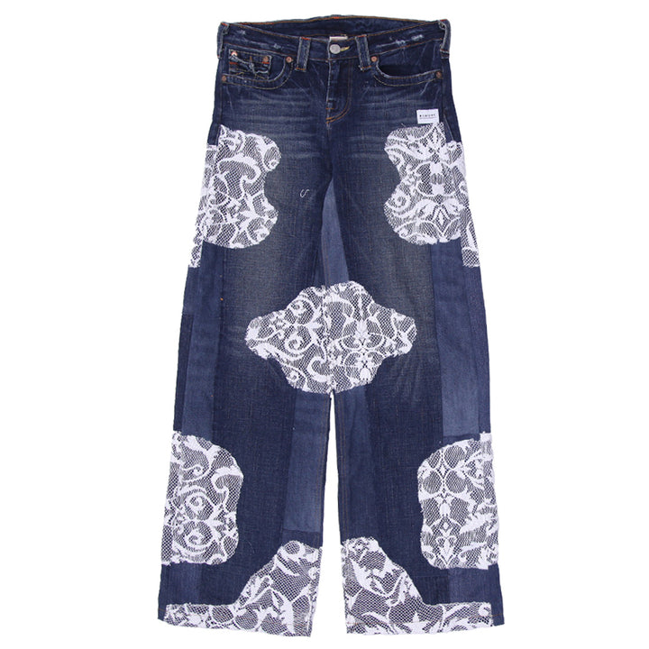 Rework Quick Turn Around Lace Patch Wide Leg Y2K Jeans - PDP109