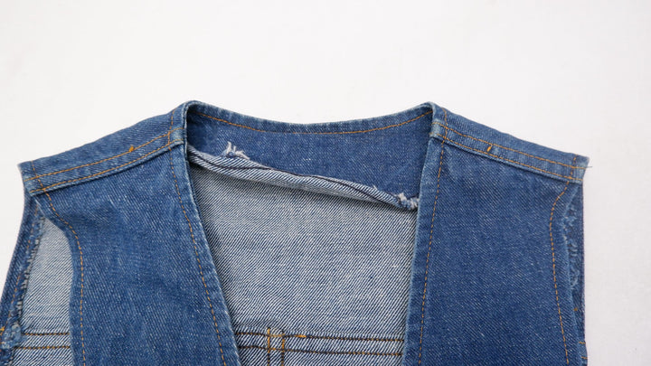 Vintage Ladies Denim Vest Blue Contrast Stitch Casual Western