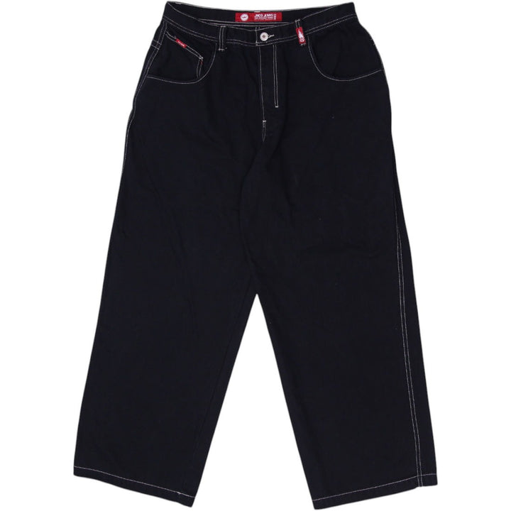 Y2K Mens JNCO Jeans Black Wide Leg Denim Embroidered Tribal Graphic