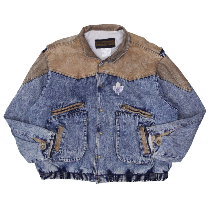 Vintage 80’s Dual Control Denim Leather Bomber Jacket Coat