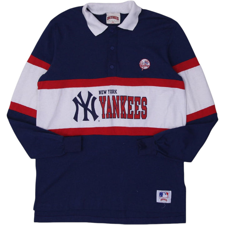 Vintage New York Yankees Nutmeg Mills Block Cut 1/4 Button Rugby T-Shirt