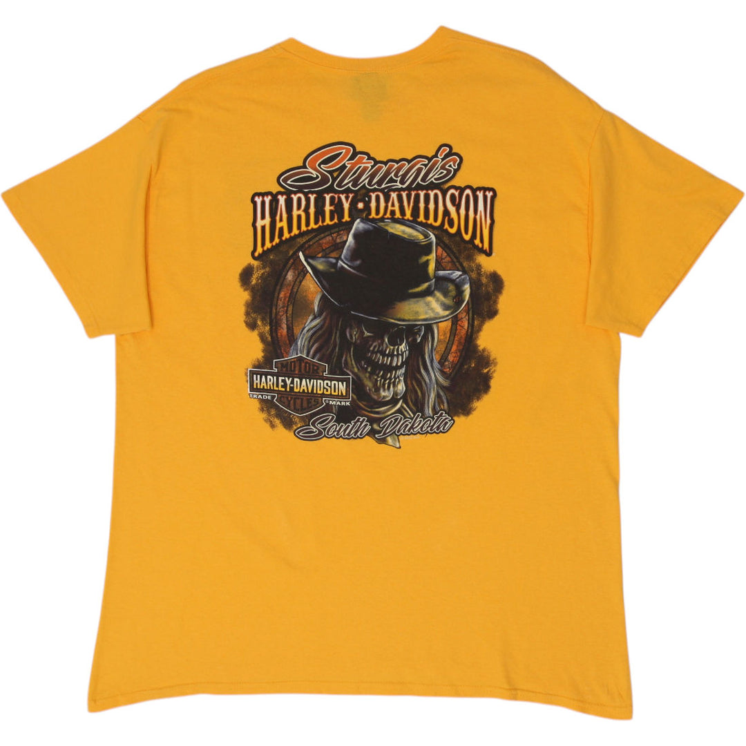Mens Harley Davidson Sturgis South Dakota Back Skull Tee Mustard Yellow Size XL