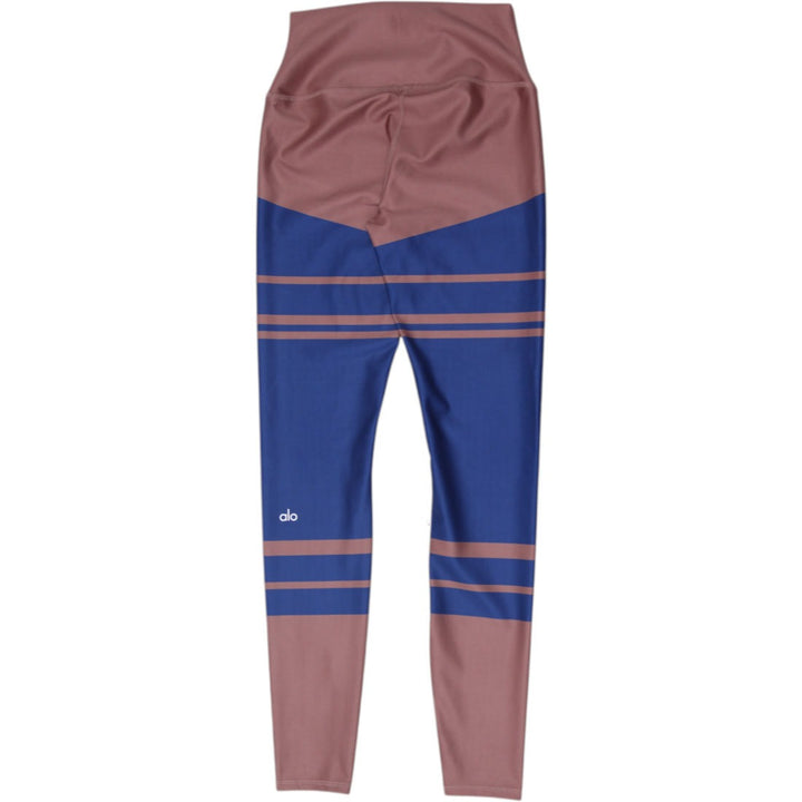 Ladies Alo Yoga High Waist Colorblock Leggings Brown Blue Striped Workout M
