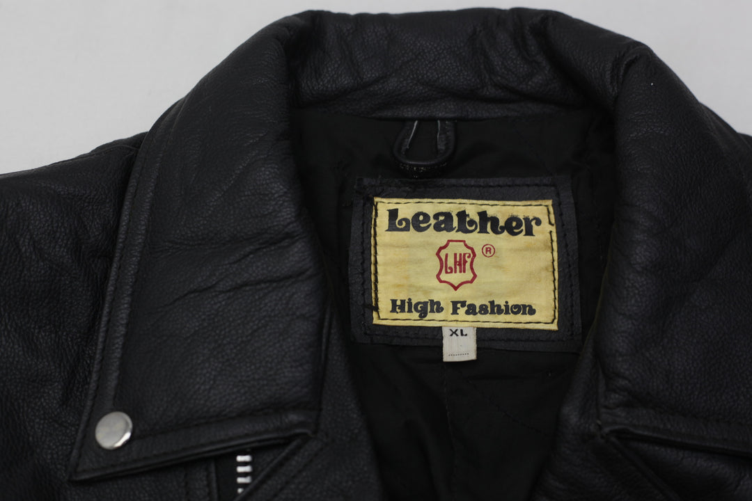 Vintage Ladies 1980s 1990s Black Leather Motorcycle Jacket