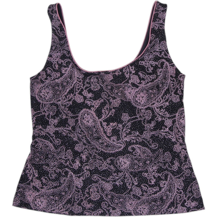 Y2K Ladies Alex Evenings Glitter Paisley Sleeveless Tank Top Size L