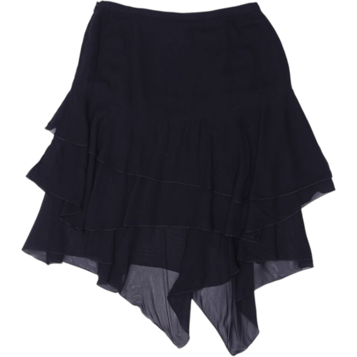 Y2K Ladies Julio Collection Black Ruffle Layered Midi Skirt Size 8