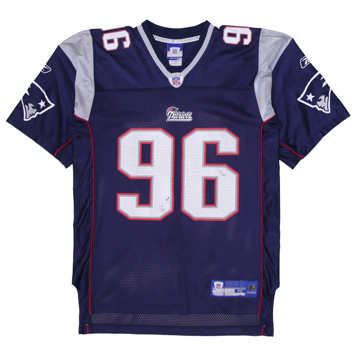 Mens Reebok NFL Patriots Adalius Thomas #96 Navy & Silver Jersey