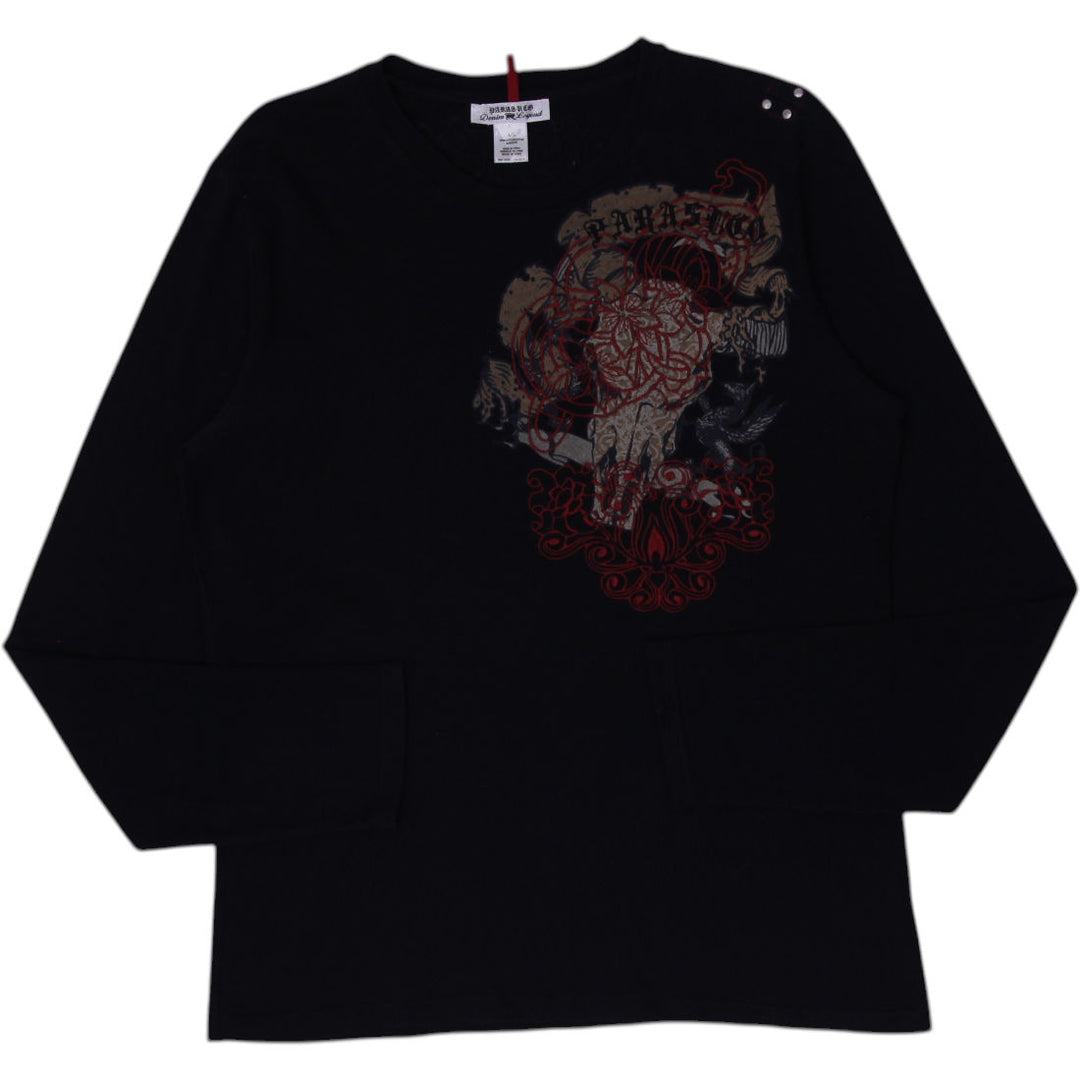 Y2K Mens Parasuco Denim Legend Black Long Sleeve T-Shirt Graphic Design